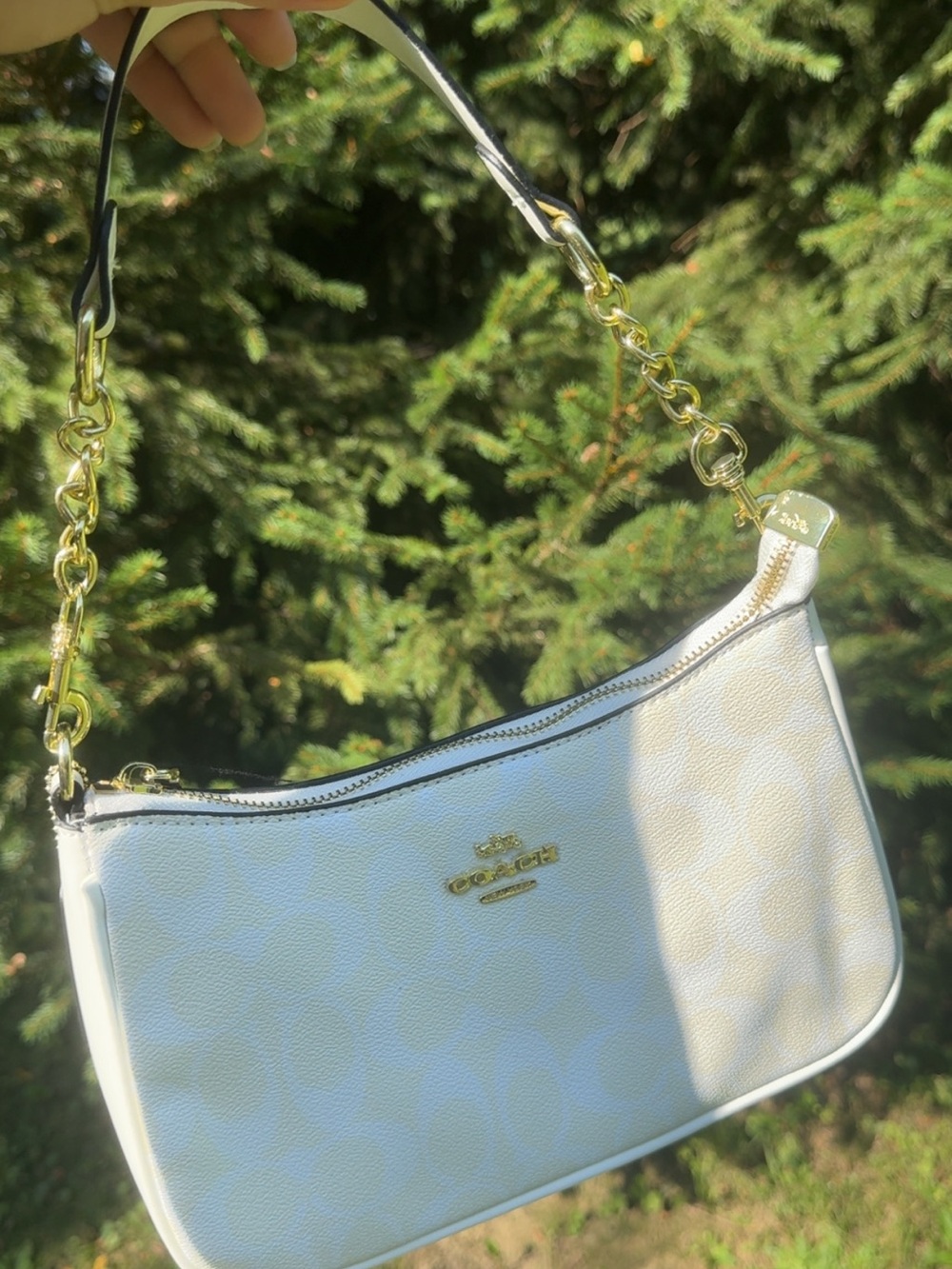 Coach White Signature Small Shoulder Bag with Gold Hardware